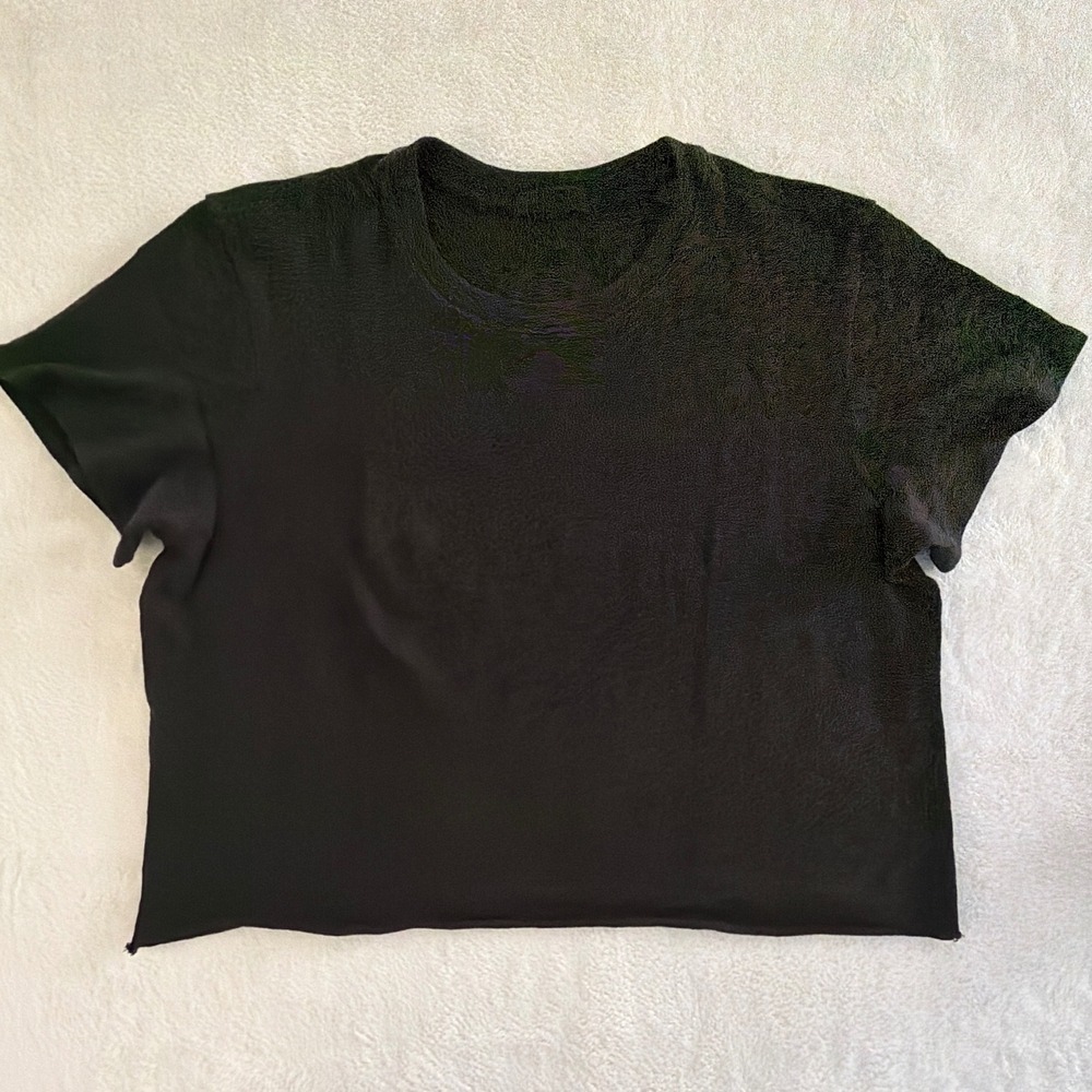 ATM Anthony Thomas Melillo Black Slub Knit Raw Hem Boxy T-Shirt Small‎ S/P Peru